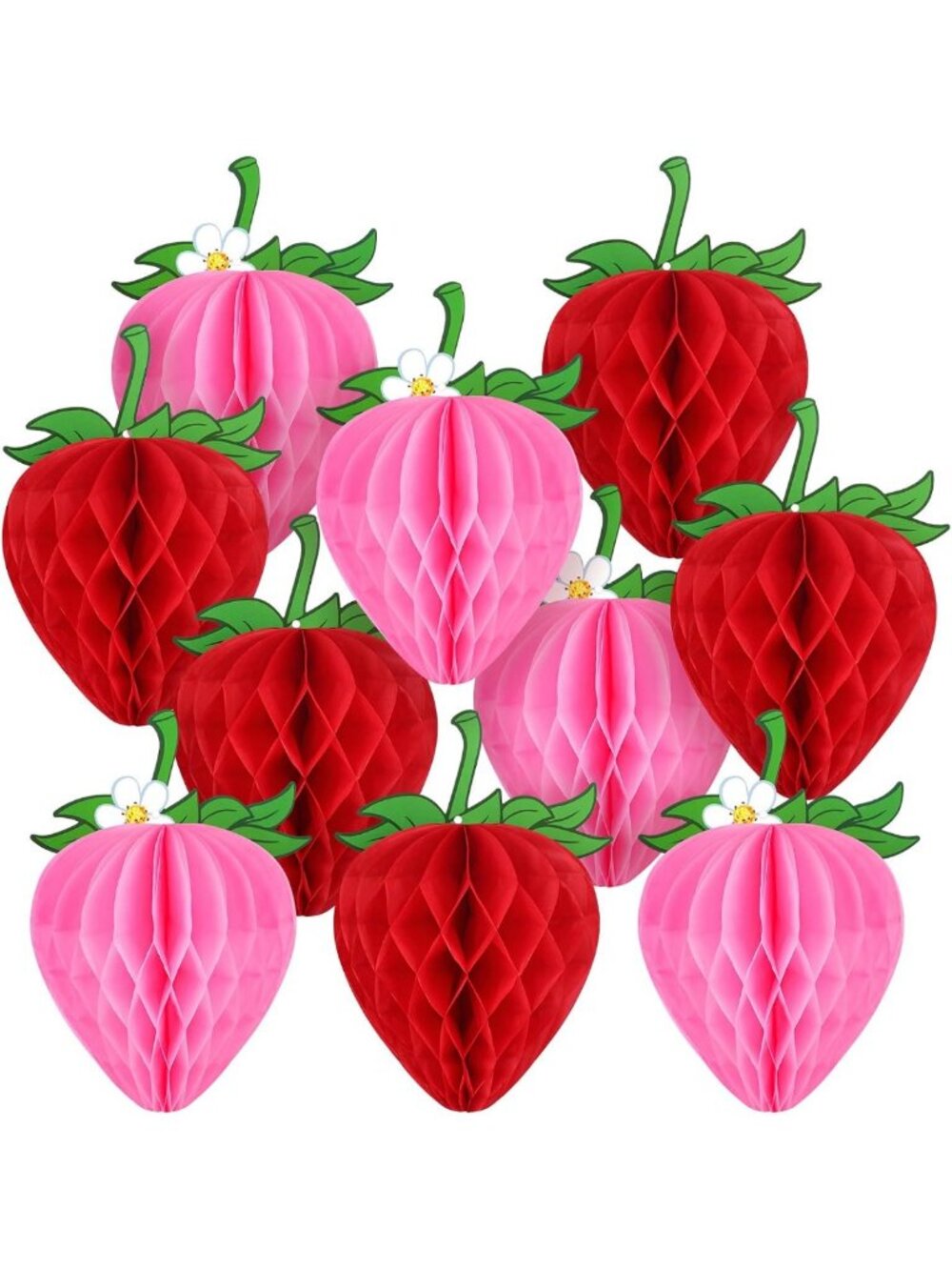14-Piece Strawberry Tissue Pom Poms - 6 Inch Red & Pink Decorations for Parties
